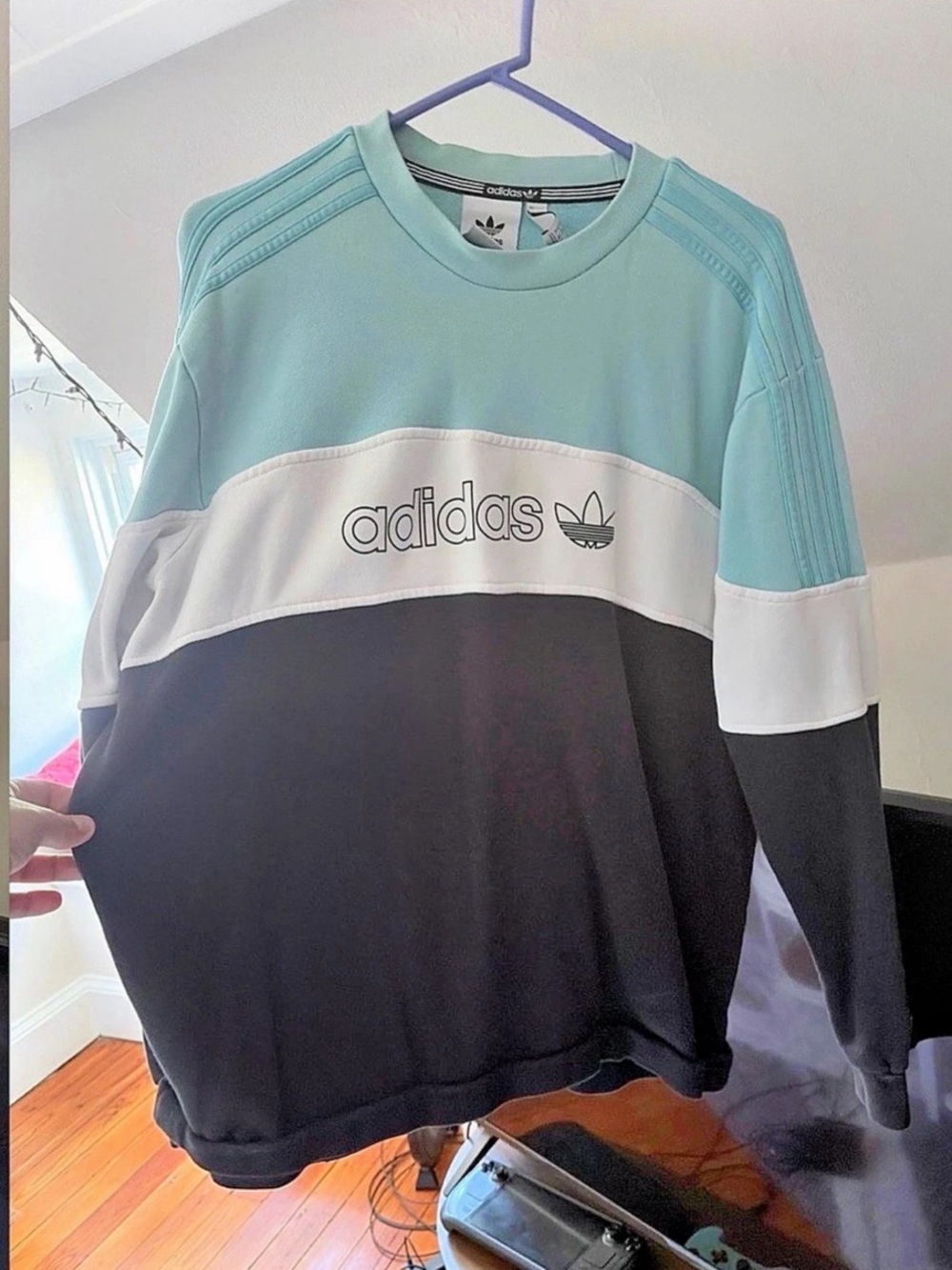 adidas Color Block Sweatshirt in Green & Black Size XL